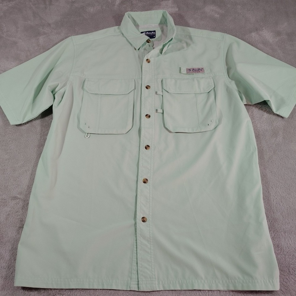 Bimini Bay Fishing Shirt Men M Green Boating Beach Quick Dry Outdoor‎ Sh Sleeve
